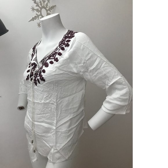 Crepe Embroidery Crochet Top Blouse Folk Polish Ukrainian Zara Free People? - Picture 1 of 3